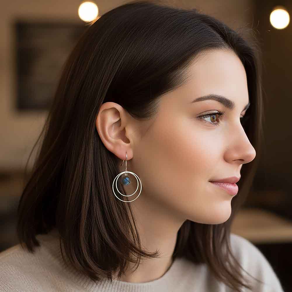 Boucles d’oreilles pendantes labradorite en argent massif 925