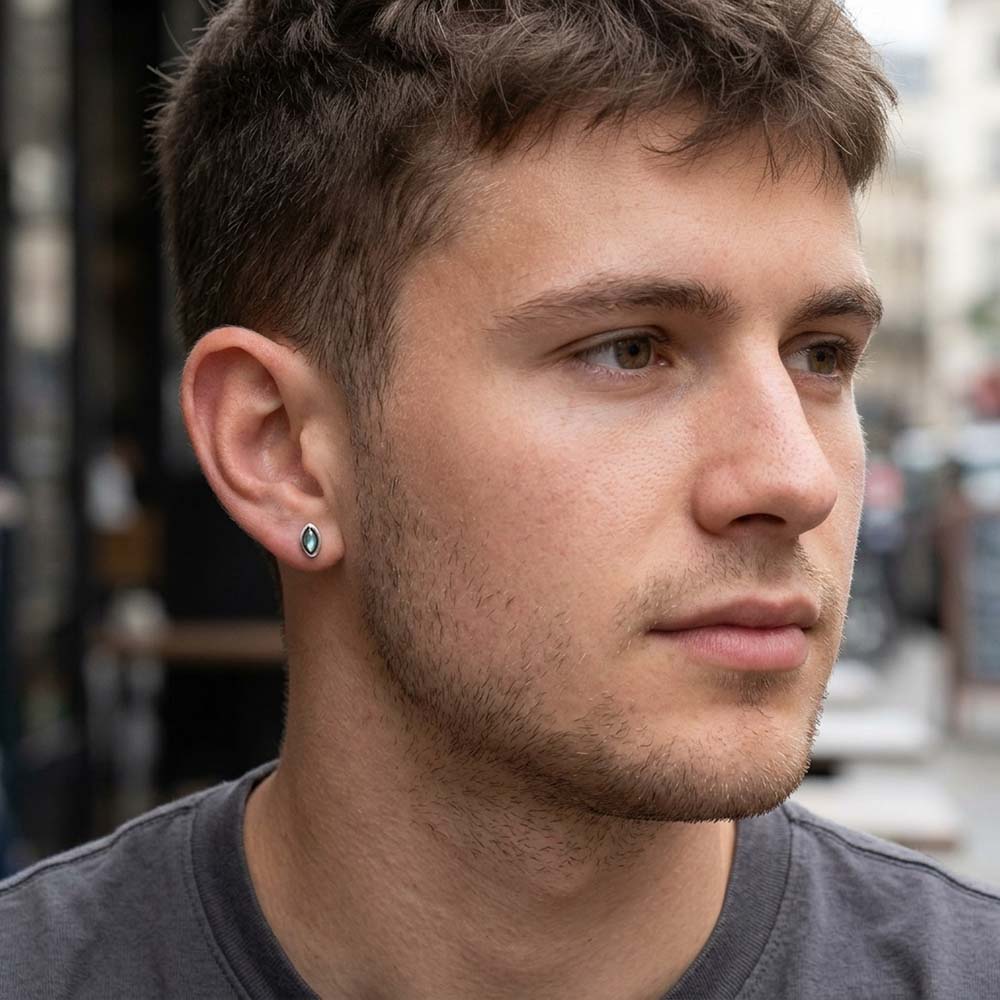 Clous d’oreilles labradorite en argent massif 925