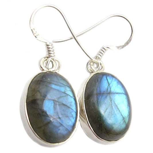 Boucles d’oreilles pendantes labradorite en argent massif 925