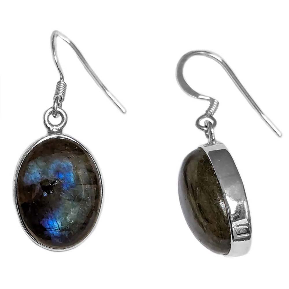 Boucles d’oreilles pendantes labradorite en argent massif 925