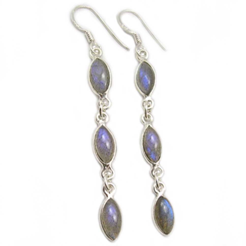 Boucles d’oreilles pendantes labradorite en argent massif 925