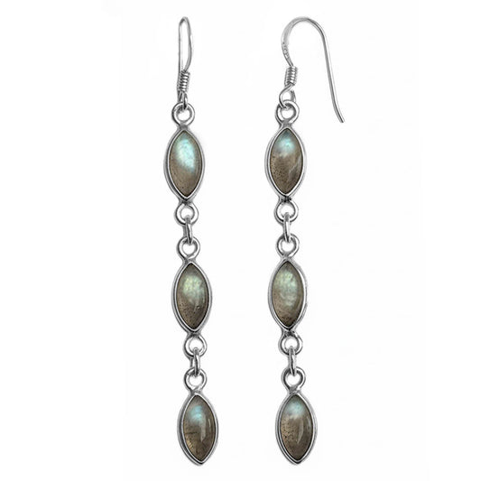 Boucles d’oreilles pendantes labradorite en argent massif 925
