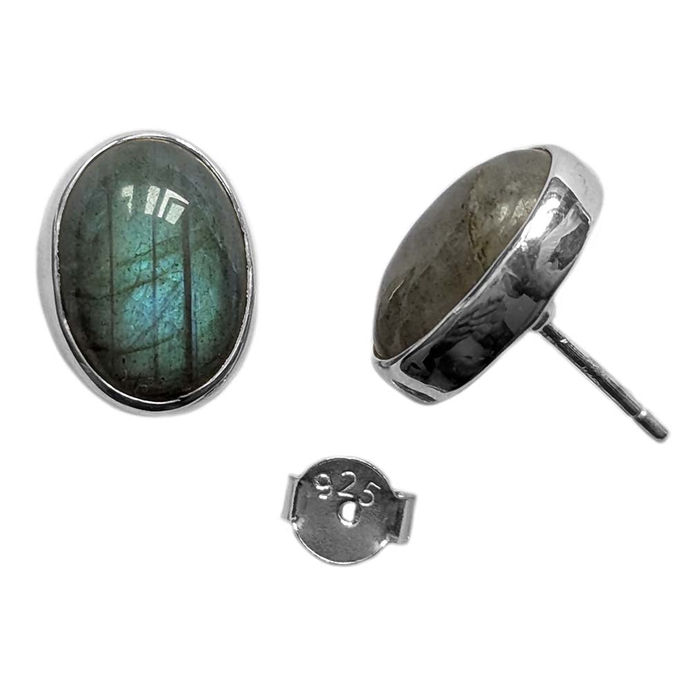 Clous d’oreilles labradorite en argent massif 925