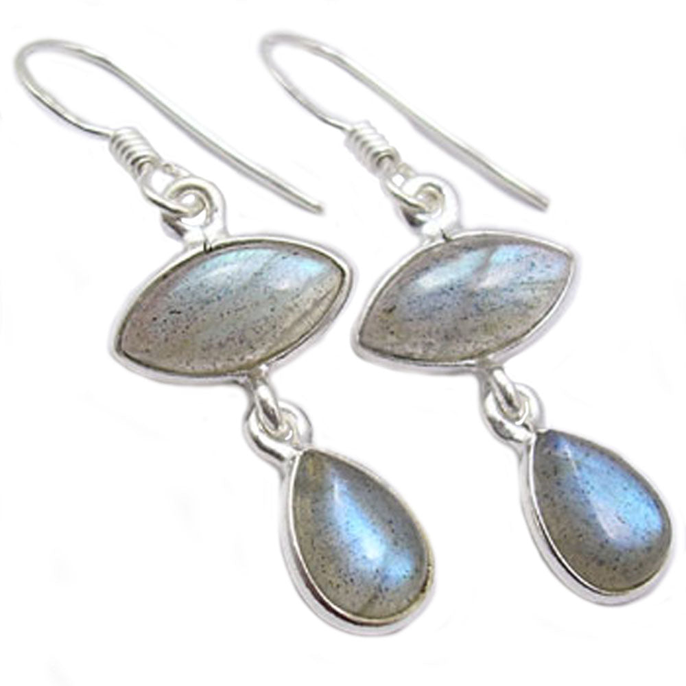 Boucles d’oreilles pendantes labradorite en argent massif 925