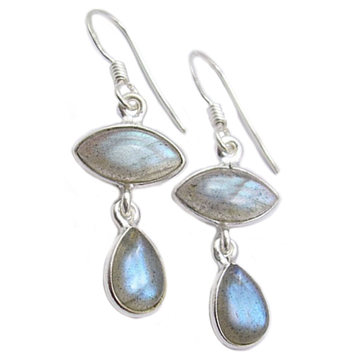 Boucles d’oreilles pendantes labradorite en argent massif 925