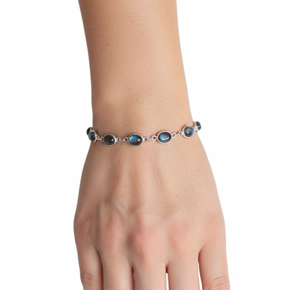 Bracelet labradorite en argent massif 925