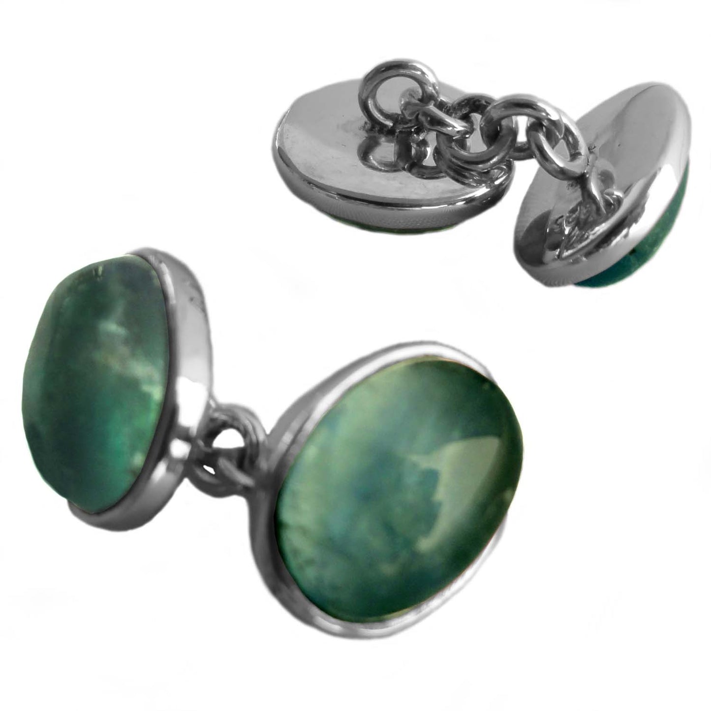 Boutons de manchette apatite en argent massif 925