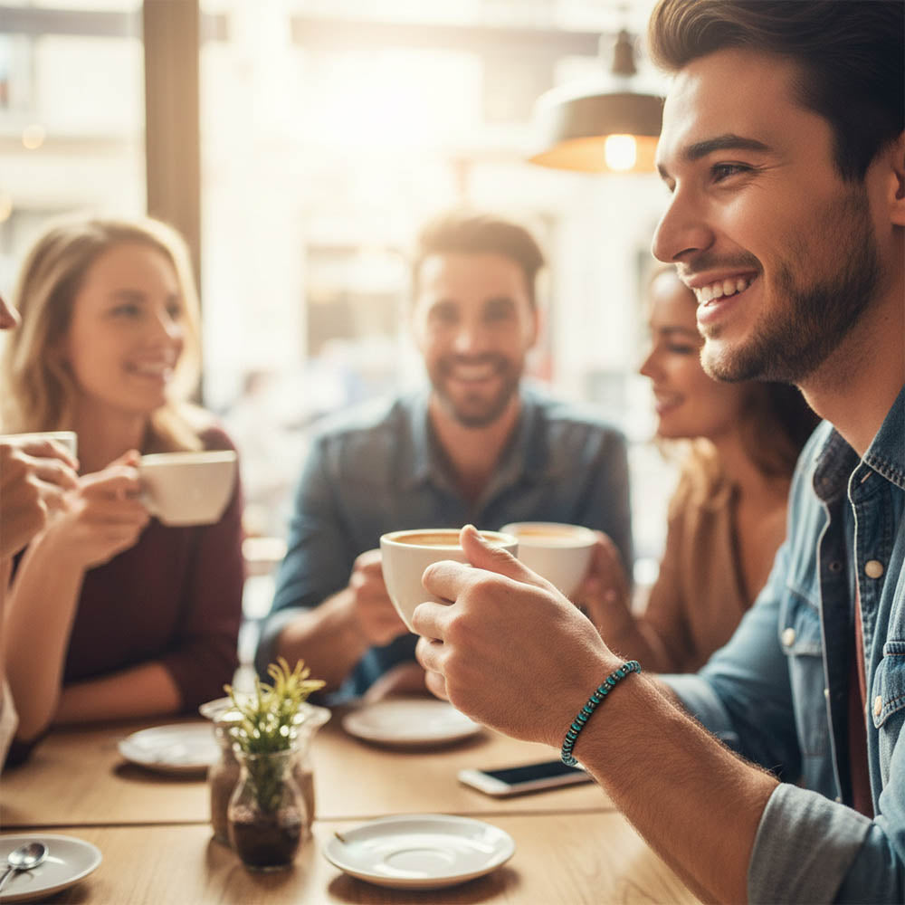 Amazonite and haematite sterling silver bracelet