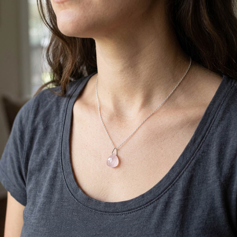 Pendentif quartz rose en argent massif 925