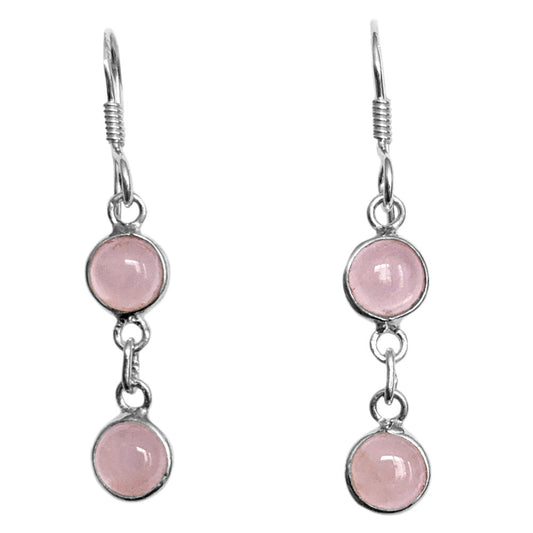 Boucles d’oreilles pendantes quartz rose en argent massif 925