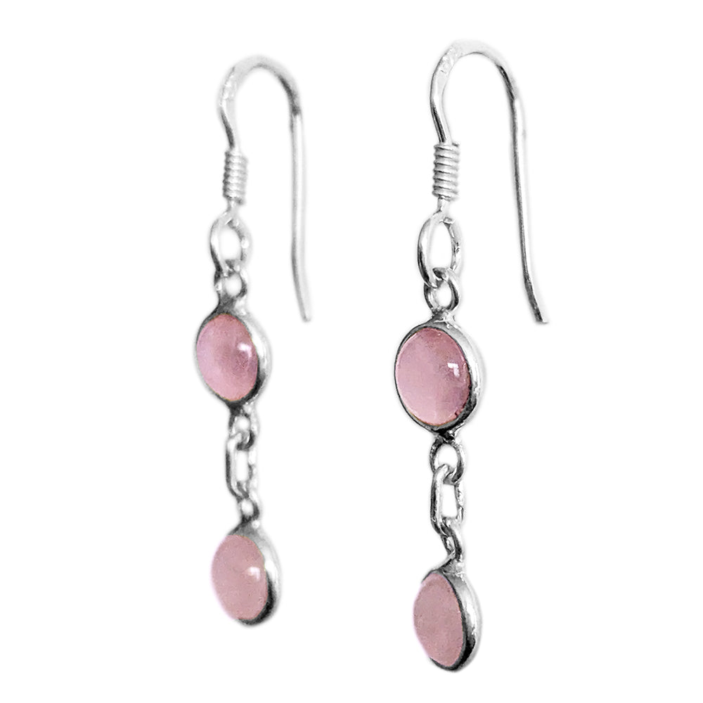 Rose quartz sterling silver drop earrings