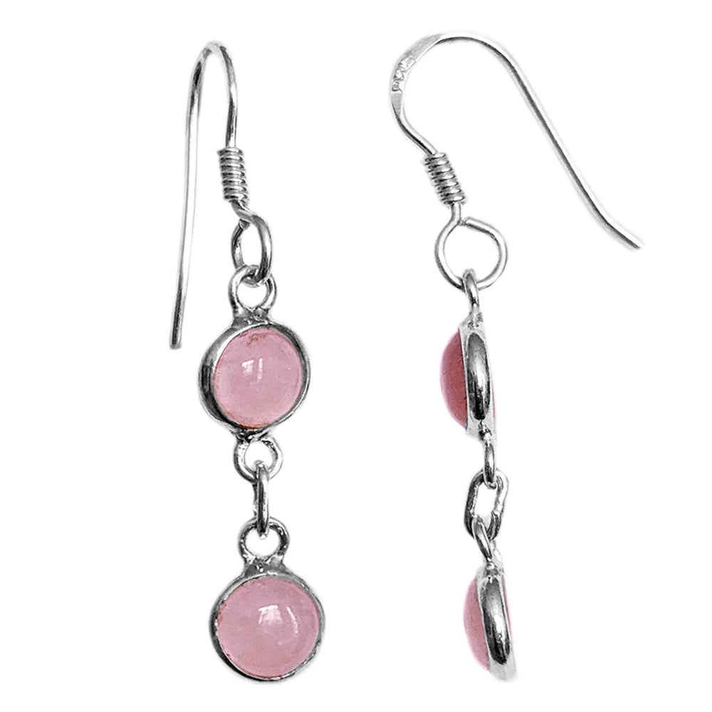 Rose quartz sterling silver drop earrings