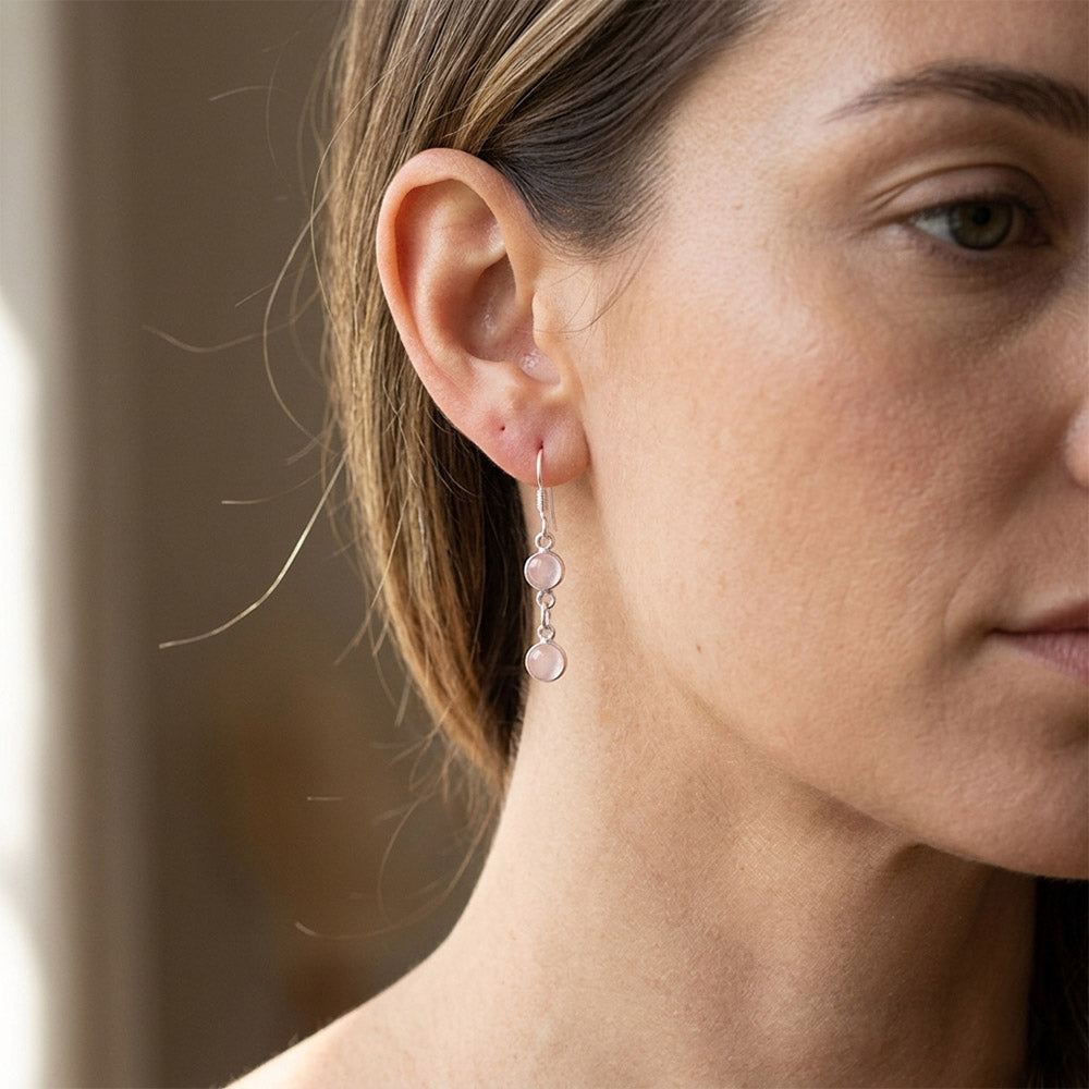 Boucles d’oreilles pendantes quartz rose en argent massif 925