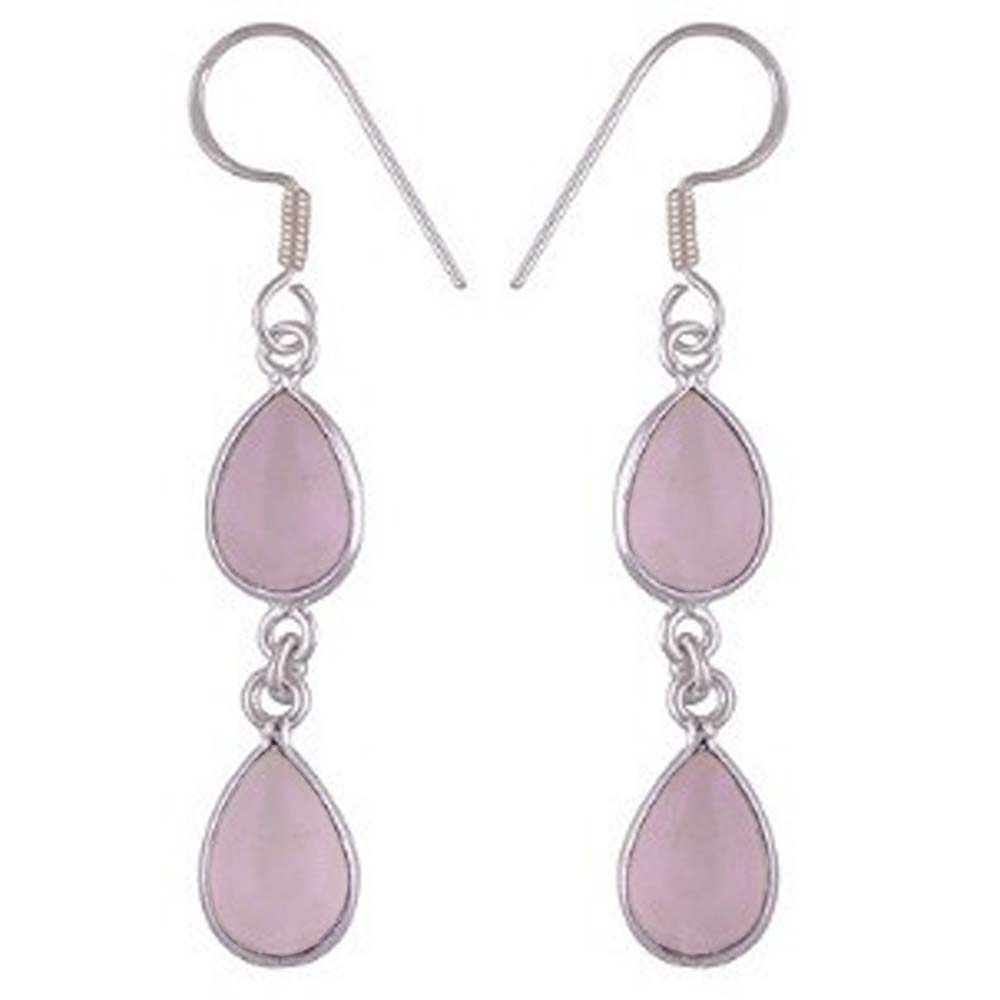 Boucles d’oreilles pendantes quartz rose en argent massif 925