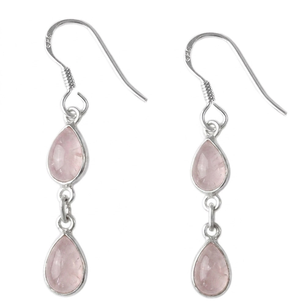 Rose quartz sterling silver drop earrings