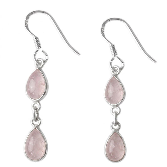 Boucles d’oreilles pendantes quartz rose en argent massif 925