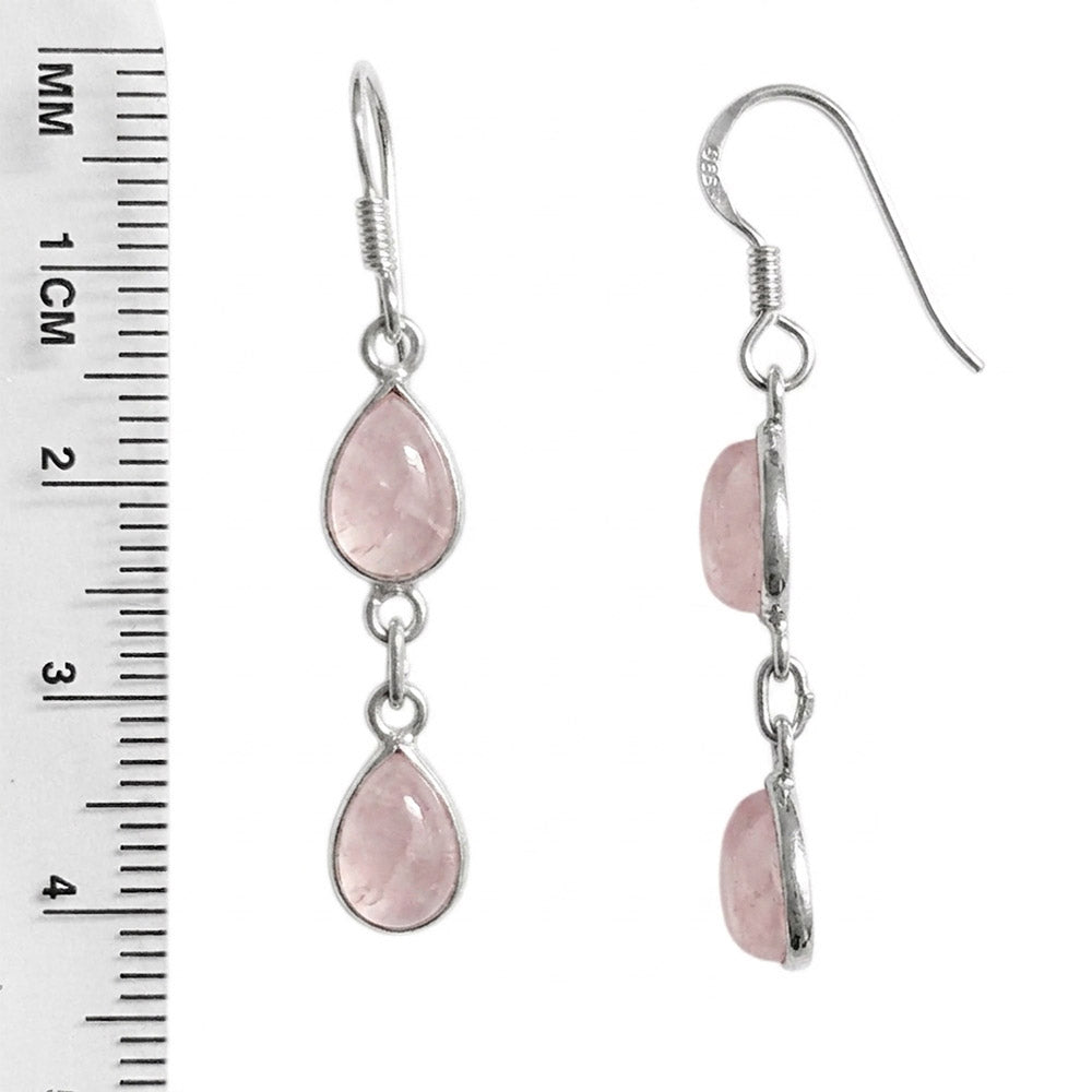 Rose quartz sterling silver drop earrings