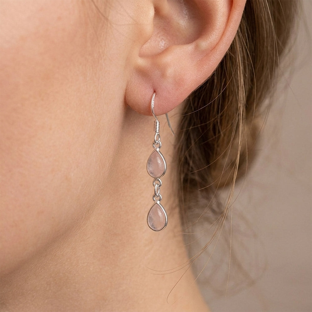 Rose quartz sterling silver drop earrings