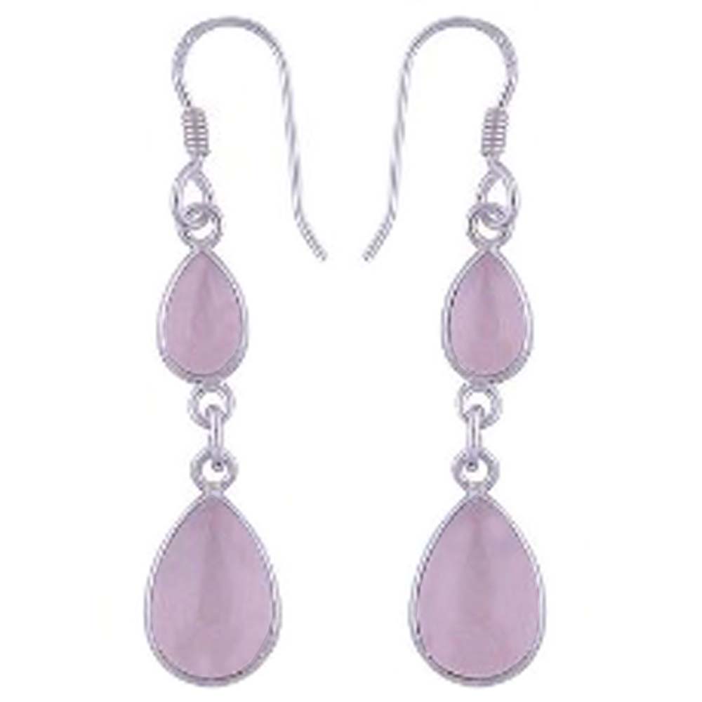 Boucles d’oreilles pendantes quartz rose en argent massif 925