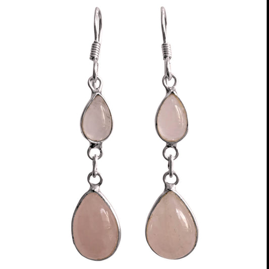 Boucles d’oreilles pendantes quartz rose en argent massif 925