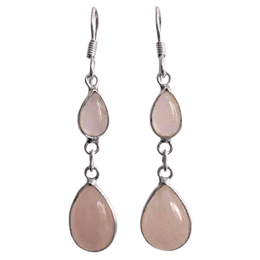 Boucles d’oreilles pendantes quartz rose en argent massif 925