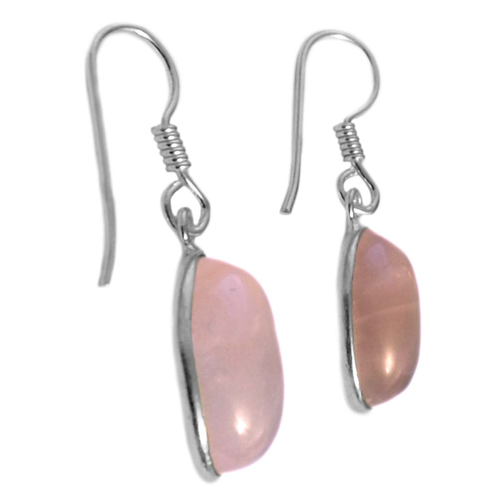 Boucles d’oreilles pendates quartz rose en argent massif 925