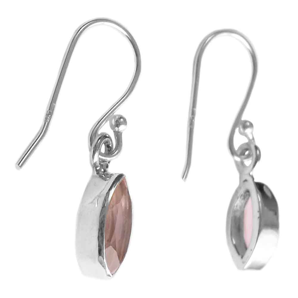 Boucles d’oreilles pendantes quartz rose en argent massif 925