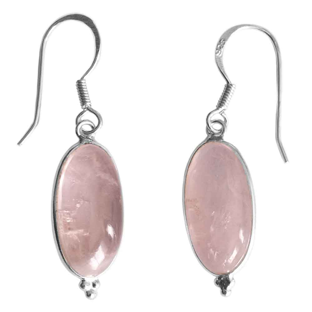 Boucles d’oreilles pendantes quartz rose en argent massif 925