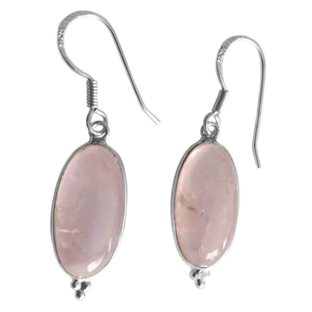 Boucles d’oreilles pendantes quartz rose en argent massif 925