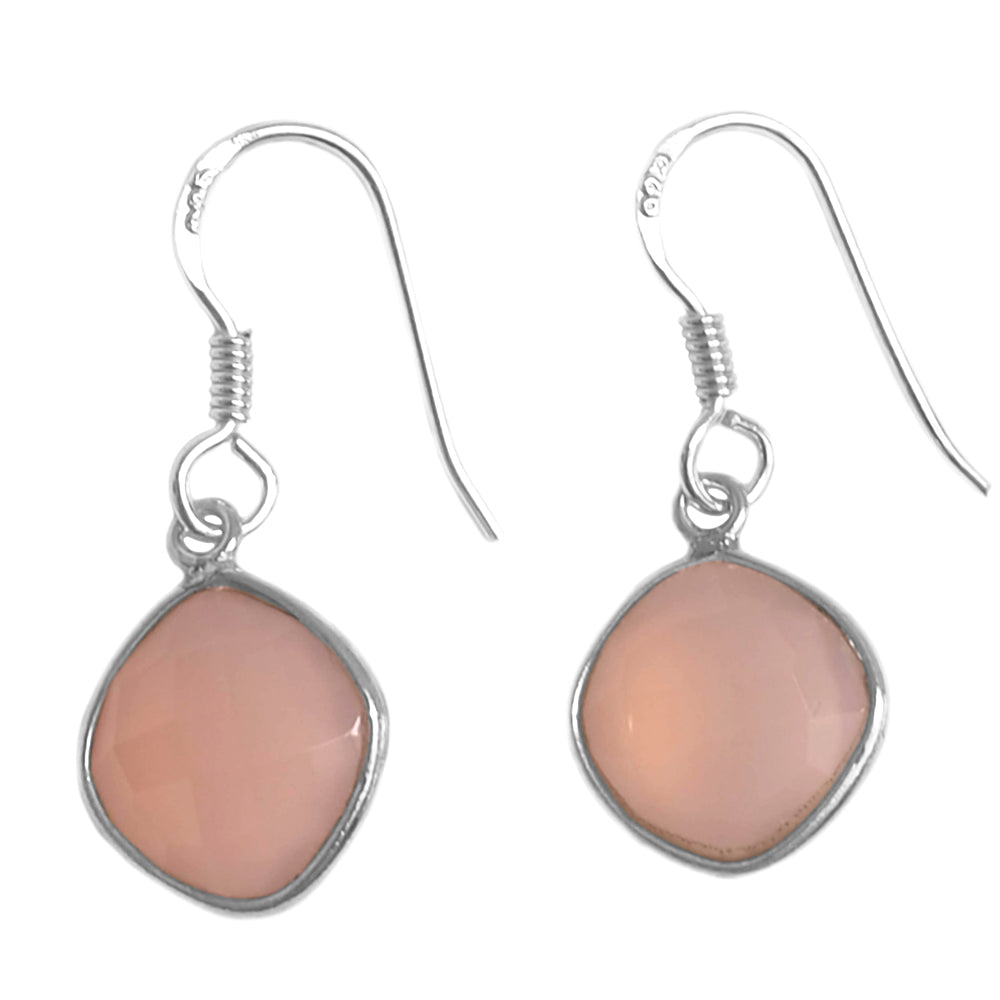 Boucles d’oreilles pendantes quartz rose en argent massif 925