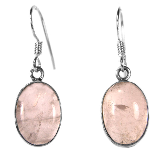 Boucles d’oreilles pendantes quartz rose en argent massif 925