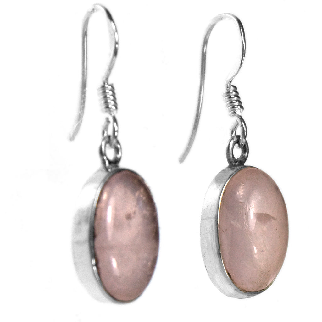 Boucles d’oreilles pendantes quartz rose en argent massif 925