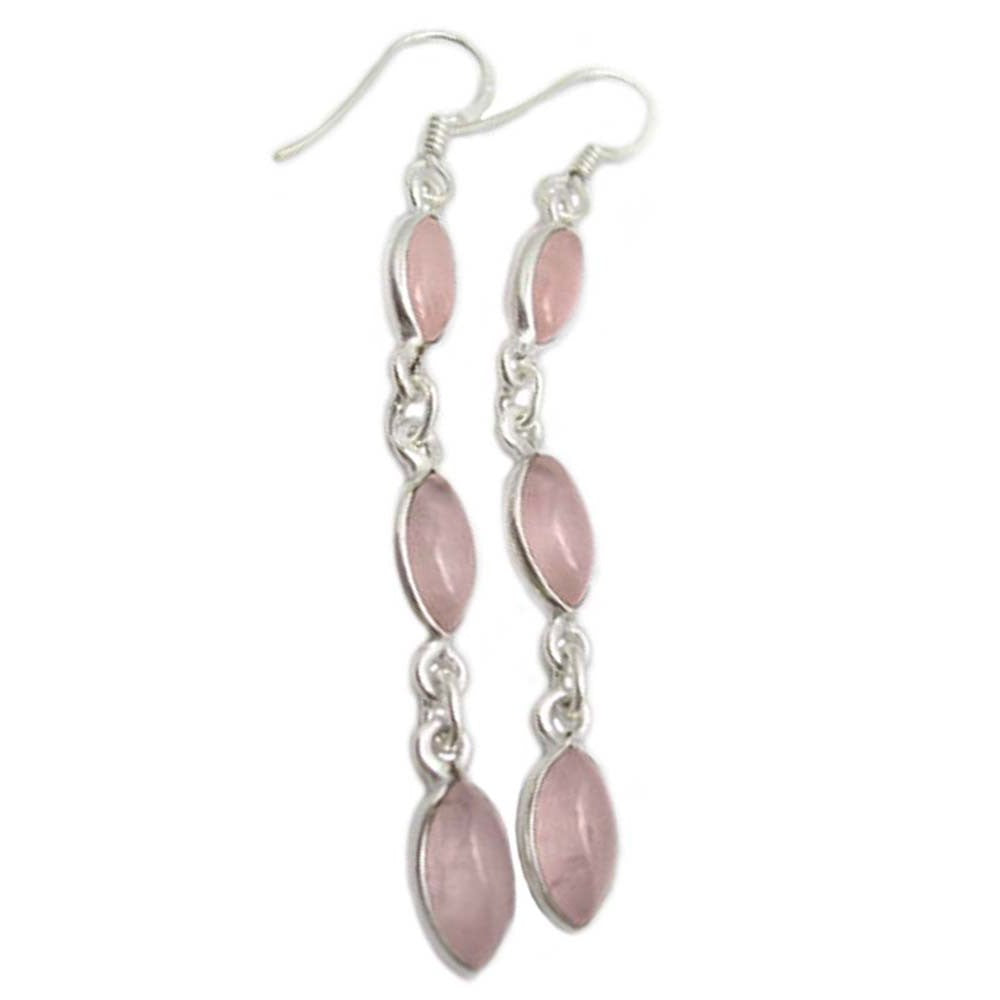 Boucles d’oreilles pendantes quartz rose en argent massif 925