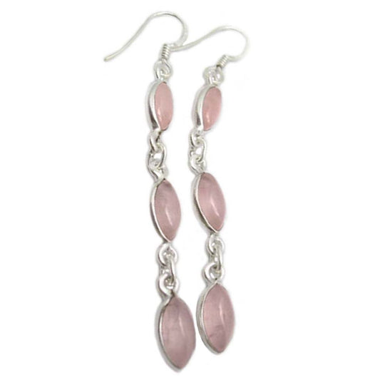 Rose quartz sterling silver drop earrings