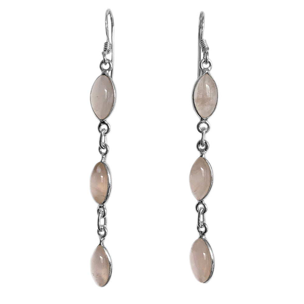 Boucles d’oreilles pendantes quartz rose en argent massif 925