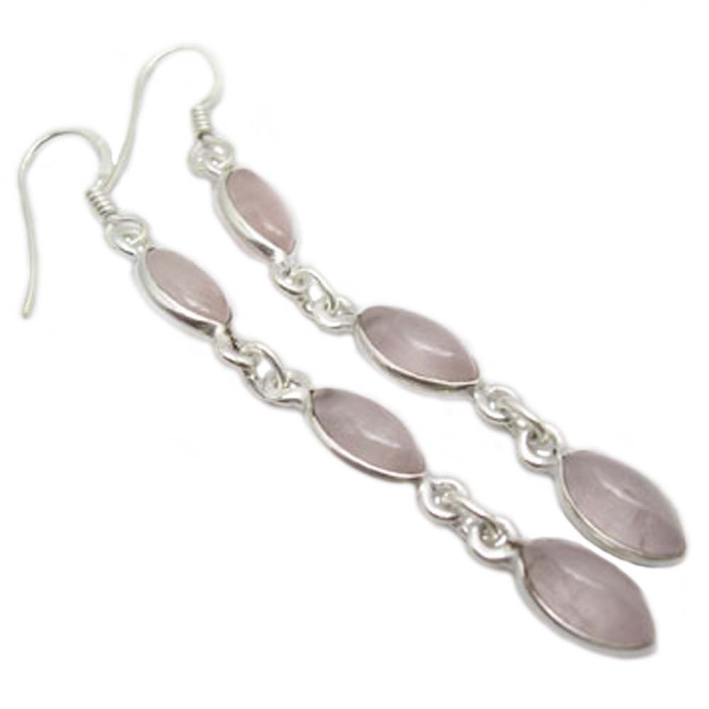 Boucles d’oreilles pendantes quartz rose en argent massif 925