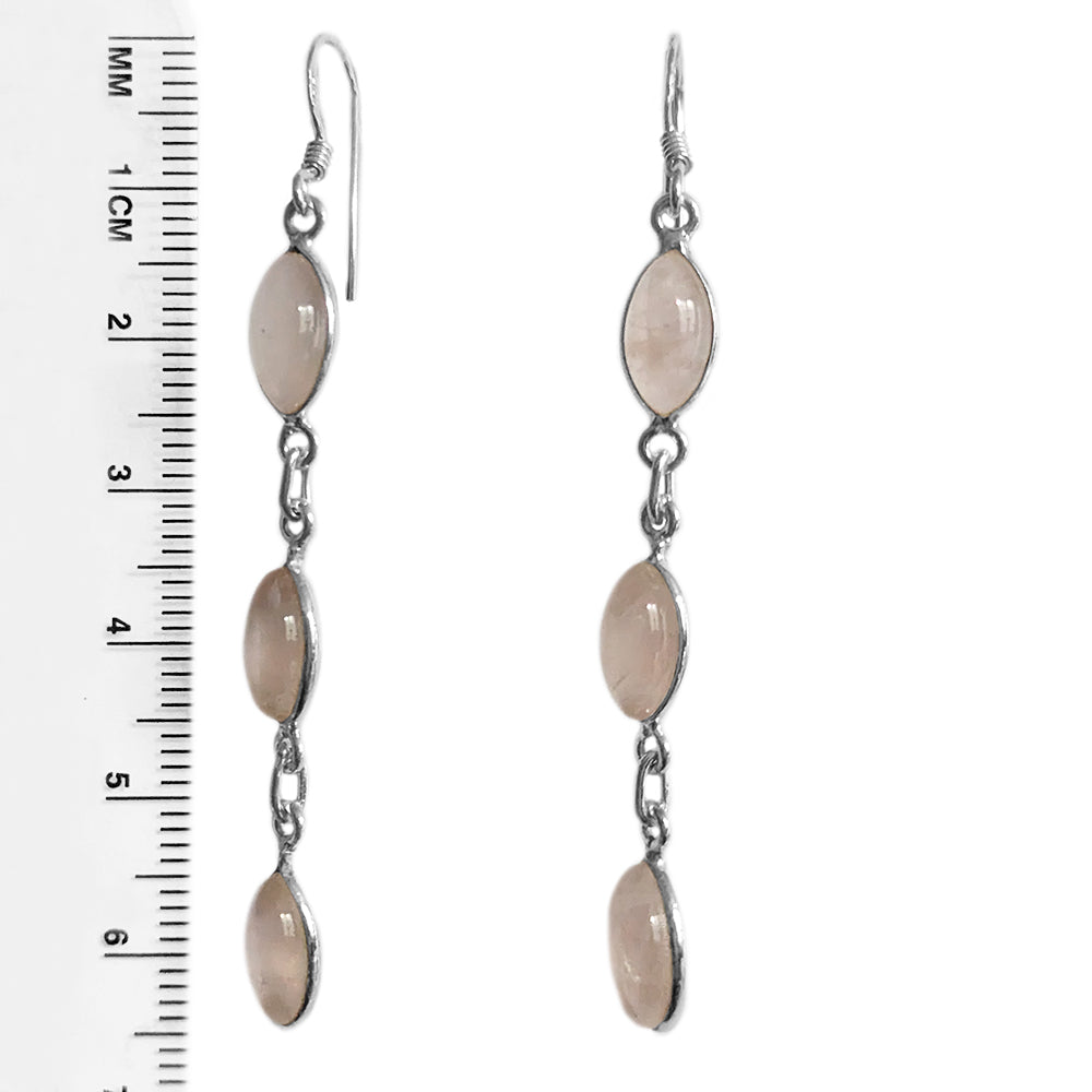 Boucles d’oreilles pendantes quartz rose en argent massif 925