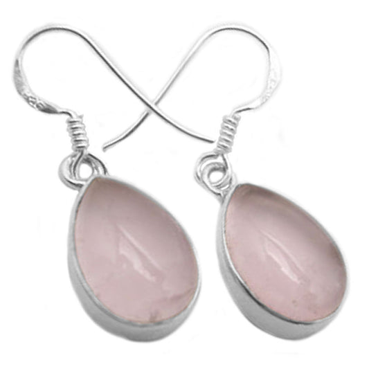 Boucles d’oreilles pendantes quartz rose en argent massif 925