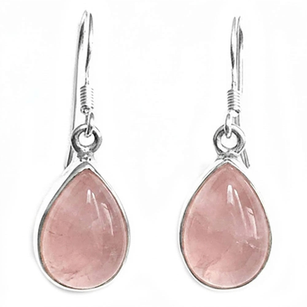 Boucles d’oreilles pendantes quartz rose en argent massif 925