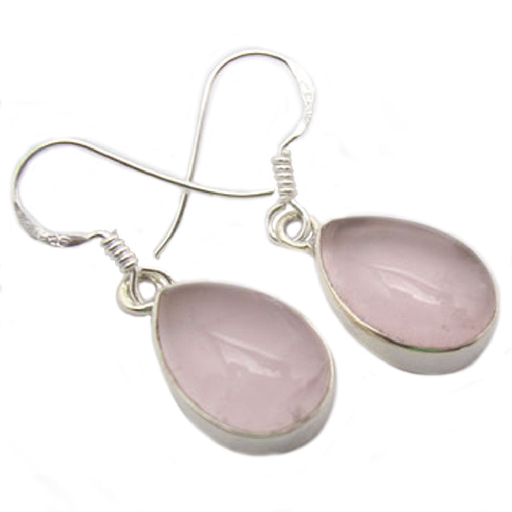 Boucles d’oreilles pendantes quartz rose en argent massif 925