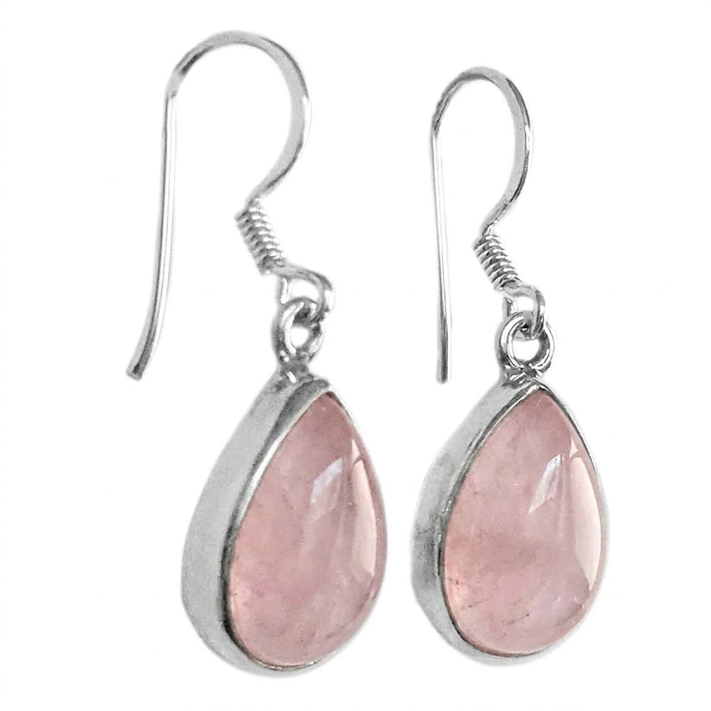 Boucles d’oreilles pendantes quartz rose en argent massif 925
