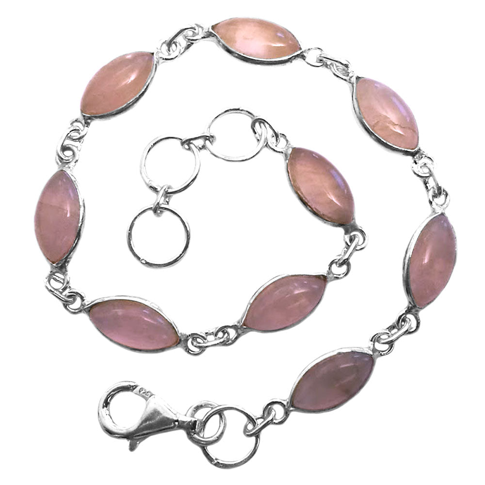 Bracelet quartz rose en argent massif 925