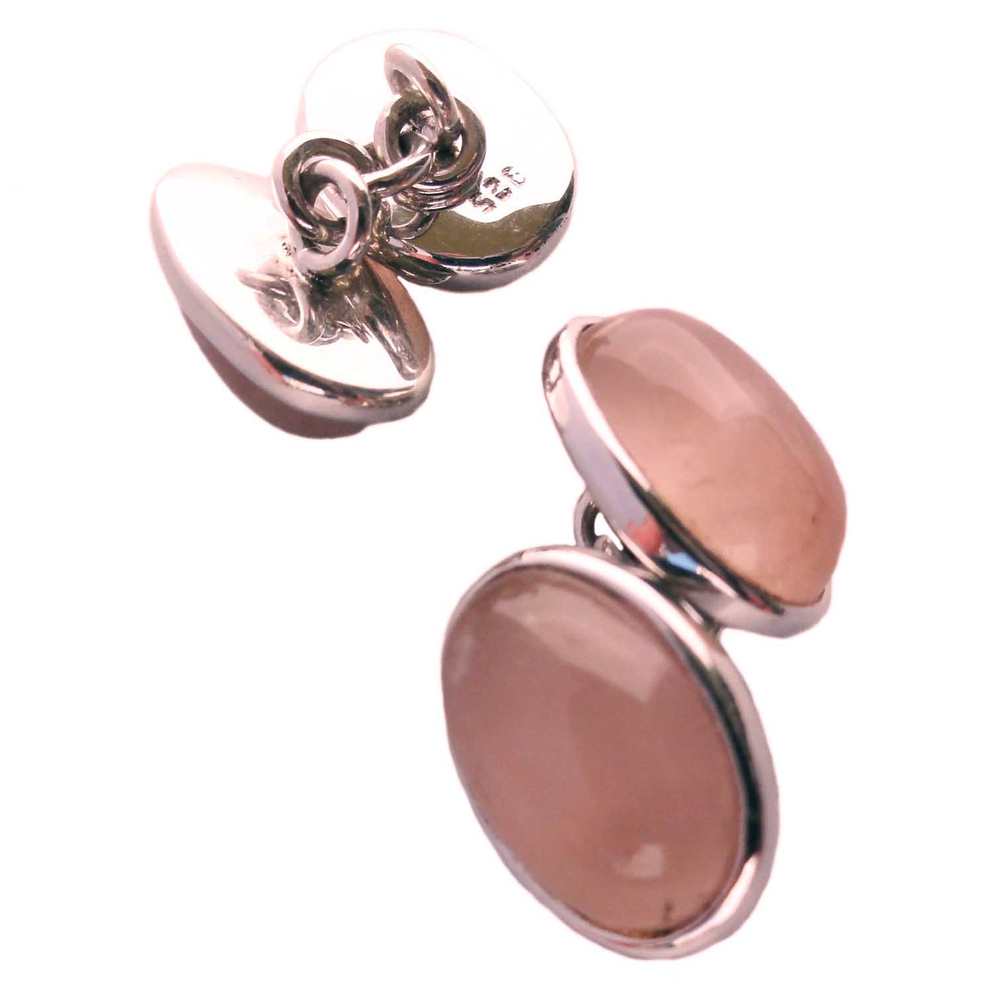 Boutons de manchette quartz rose en argent massif 925