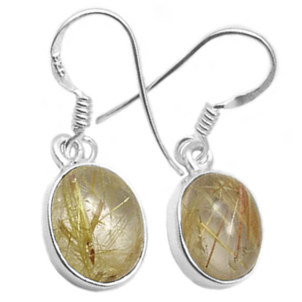 Boucles d’oreilles pendantes quartz rutile en argent massif 925