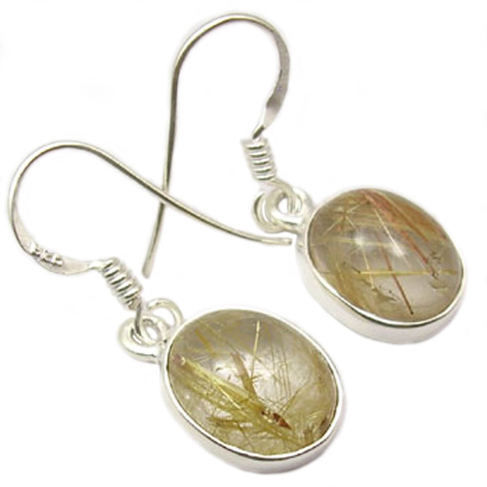 Boucles d’oreilles pendantes quartz rutile en argent massif 925