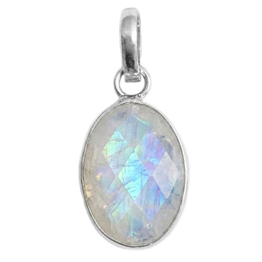 Pendentif pierre de lune arc-en-ciel en argent massif 925