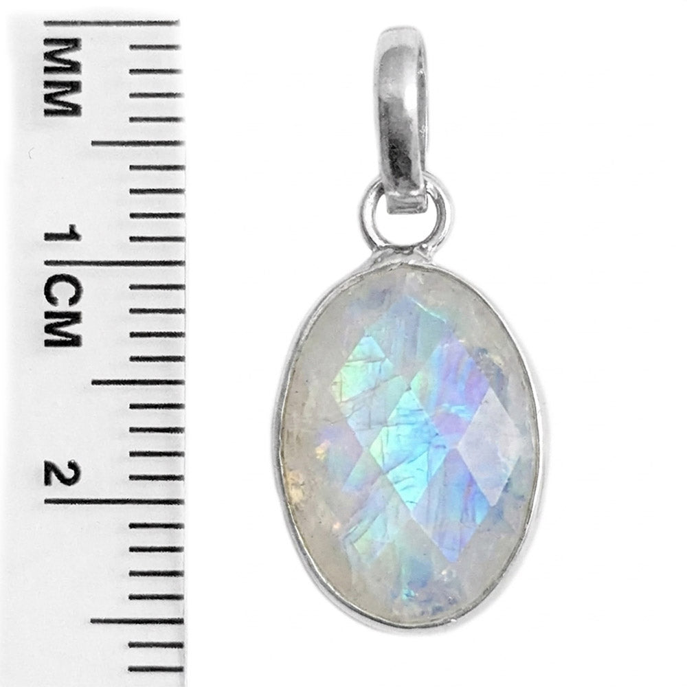 Pendentif pierre de lune arc-en-ciel en argent massif 925