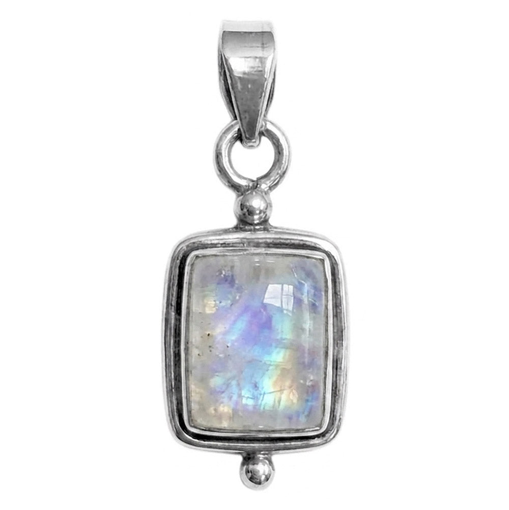Pendentif pierre de lune arc-en-ciel en argent massif 925
