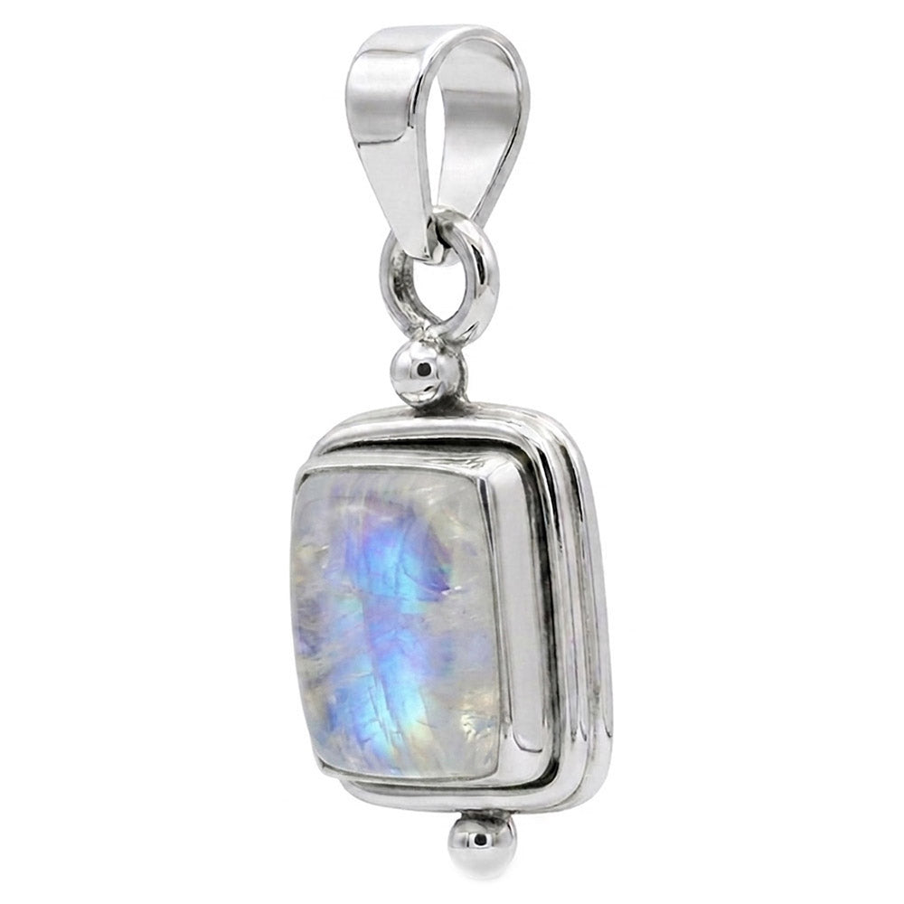 Pendentif pierre de lune arc-en-ciel en argent massif 925