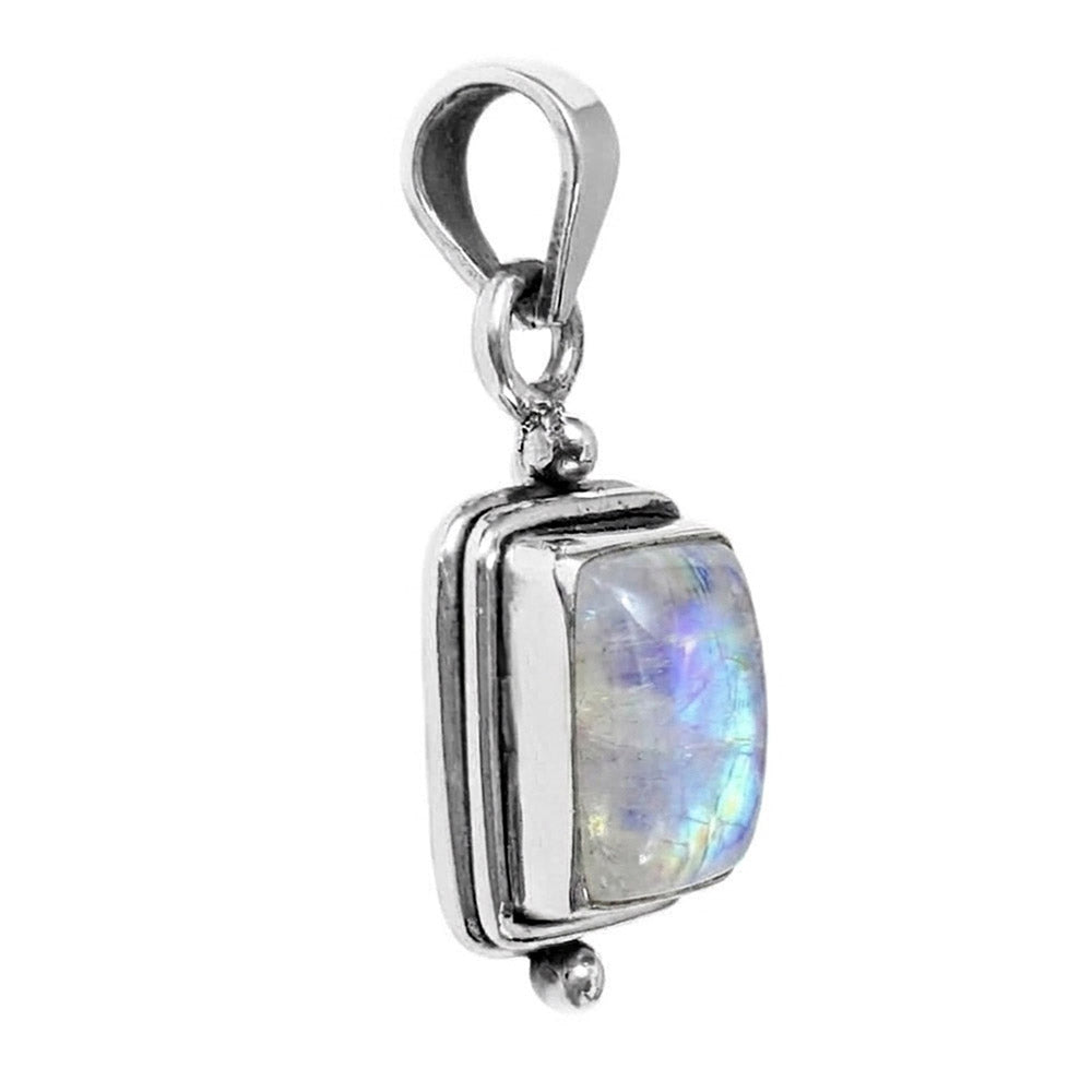 Pendentif pierre de lune arc-en-ciel en argent massif 925